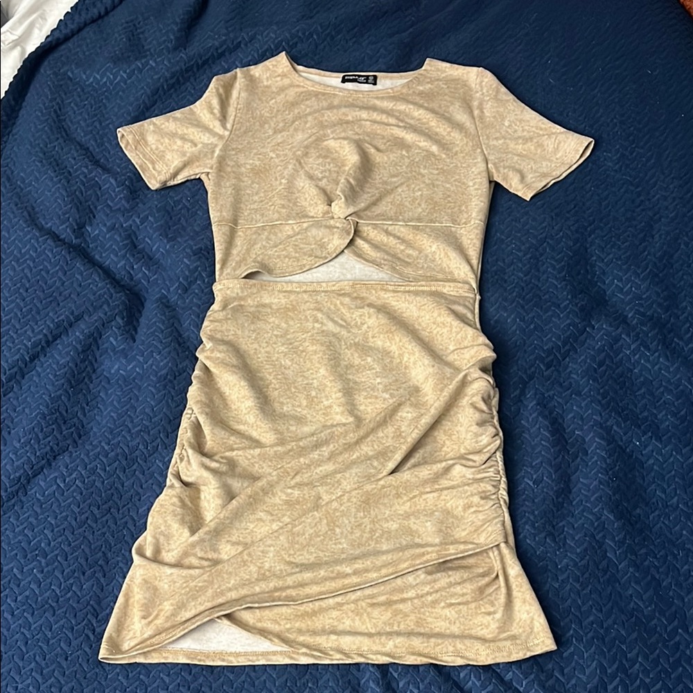 Women’s Beige Ruched Cut-Out Dress